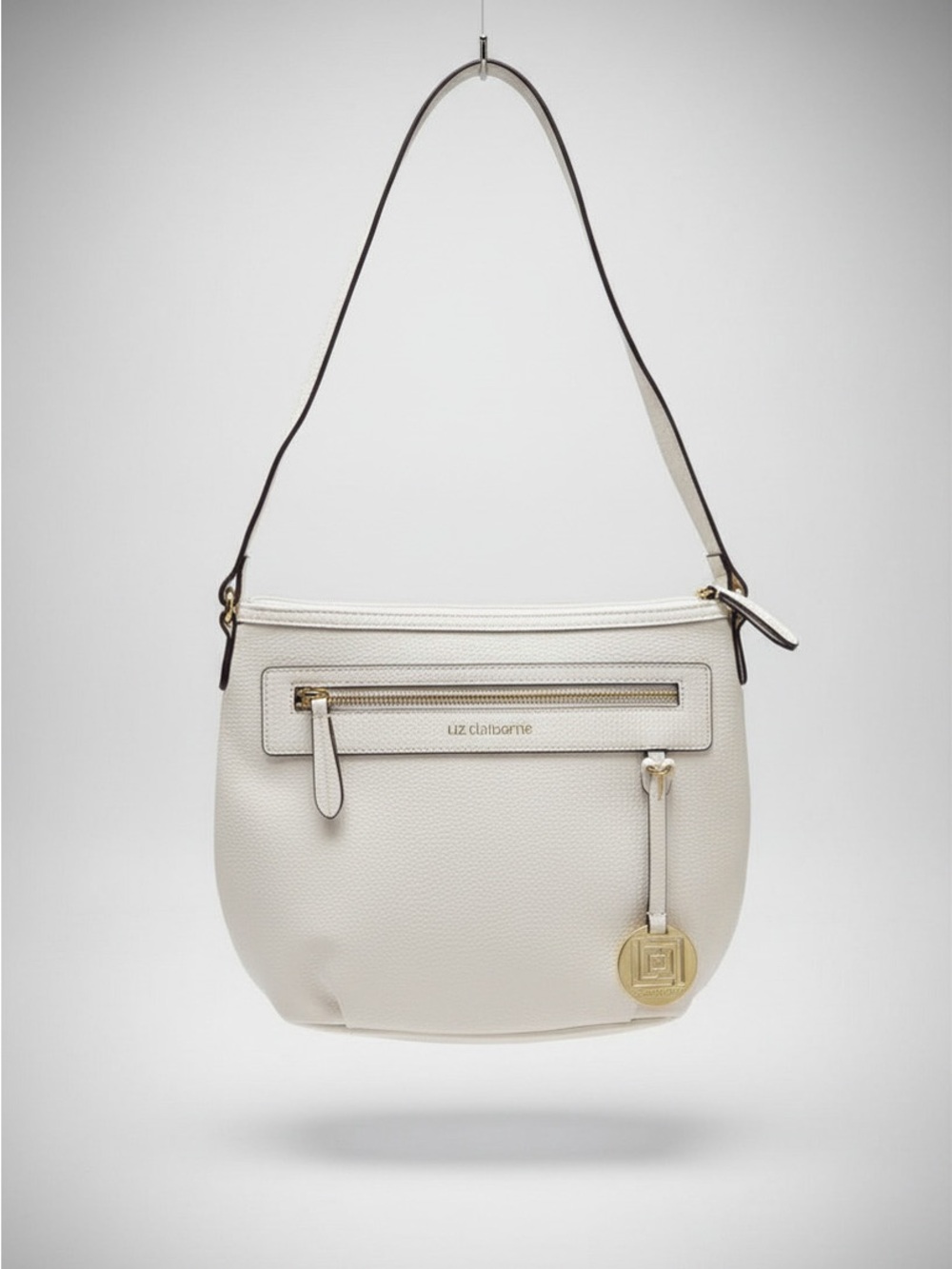 Beautiful Liz Claiborne shoulder bag in Versatile Pebble White with Gold accents